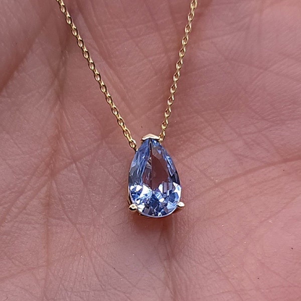 14Kt Gold Aquamarine Teardrop Necklace, Aquamarine Pendant, March Birthstone Necklace