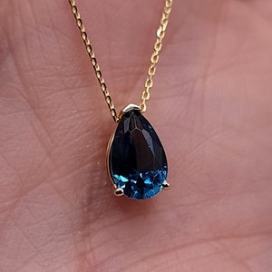 14Kt Gold London Blue Topaz Teardrop Necklace, Topaz Pendant, November Birthstone Necklace