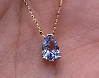 14Kt Gold Aquamarine Teardrop Necklace, Aquamarine Pendant, March Birthstone Necklace