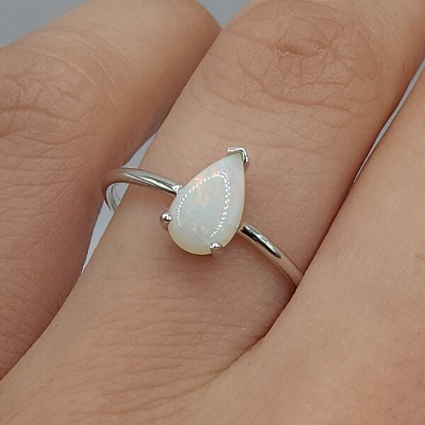 Opal Ring, 14K Gold Genuine Natural Opal Teardrop Ring, Opal Dainty Ring, October Birthstone Ring