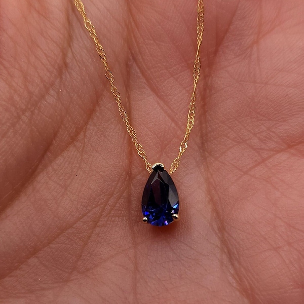 14Kt Gold Tanzanite Teardrop Necklace, Tanzanite Pendant, December Birthstone Necklace