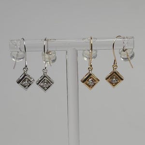 14Kt Gold Diamond Earrings, Diamond Dangle Earrings, Square Gold Earrings, Diamond Dangle Earrings, Lab Grown Diamond Earrings