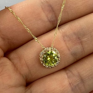 14Kt Gold Peridot Necklace, Peridot Diamond Necklace, Peridot Pendant, August Birthstone Necklace