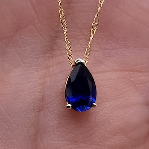 14Kt Gold Blue Sapphire Teardrop Necklace, Sapphire Pendant, September Birthstone Necklace, Sapphire Gold Necklace