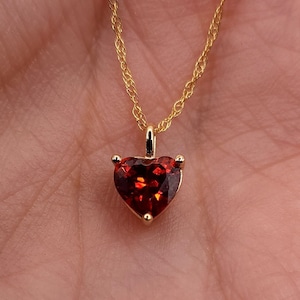 14Kt Gold Garnet Heart Necklace, Garnet Pendant, January Birthstone Necklace