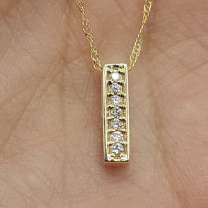 Diamond Bar Necklace, 14Kt Gold Diamond Necklace, Diamond Pendant, Lab Grown Diamond Necklace, Beautiful Necklace image 1