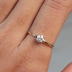 Pierścionek z diamentem o masie 0,25 ct, pierścionek z diamentem ze złota 14-karatowego, pierścionek z diamentem hodowanym laboratoryjnie