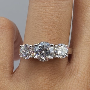 2 Ct Diamond Ring, 14K Gold 3 Stone Diamond Ring, Lab Grown Diamond Ring