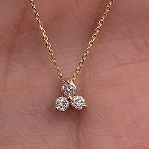 3 Stone Diamond Necklace, 14K Gold Diamond Necklace, 0.12 Ct Diamond Pendant, Trio Diamond Necklace, Real Natural Diamond Necklace