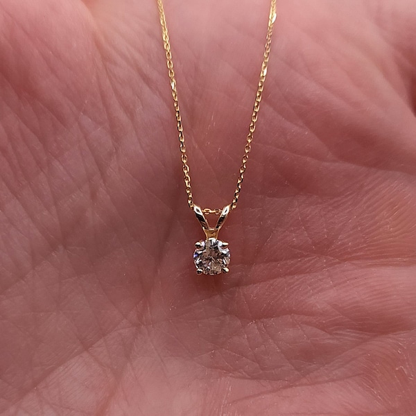 14Kt Gold Diamond Necklace, Diamond Solitaire Necklace, Lab Grown Diamond Necklace, Perfect Gift For Her