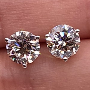 4 Ct Diamond Earrings, 14Kt Gold Lab Grown Diamond Earrings, IGI Certified Diamond Earrings, 3 Prong Diamond Studs