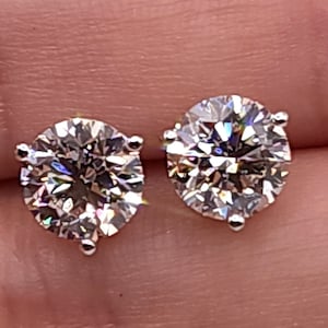 2 Ct Diamond Earrings, 14Kt Gold Lab Grown Diamond Earrings, 3 Prong Diamond Studs