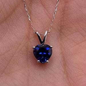 14Kt Gold Blue Sapphire Necklace, Sapphire Pendant, Heart Necklace, September Birthstone Necklace