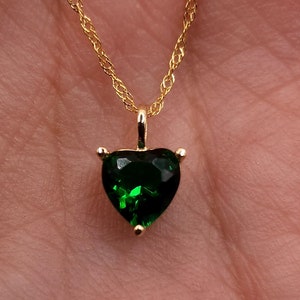 14Kt Gold Emerald Heart Necklace, Emerald Pendant, May Birthstone Necklace