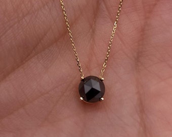 Collar de diamantes negros de talla rosa de 0,75 ct, collar de diamantes negros de oro de 14 quilates, collar de diamantes negros de talla rosa genuina