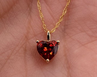 14Kt Gold Garnet Heart Necklace, Garnet Pendant, January Birthstone Necklace