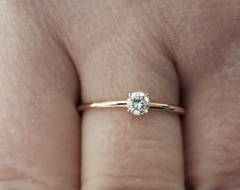 0.15 Ct Diamond Ring, 14K Gold Diamond Ring, Natural Diamond Ring