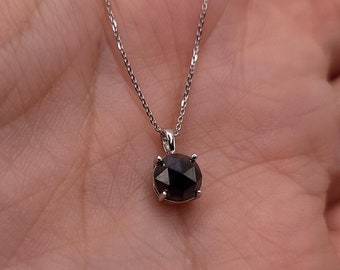0.75 Ct Rose Cut Black Diamond Necklace, 14K Gold Black Diamond Necklace, Genuine Rose cut Black Diamond Necklace