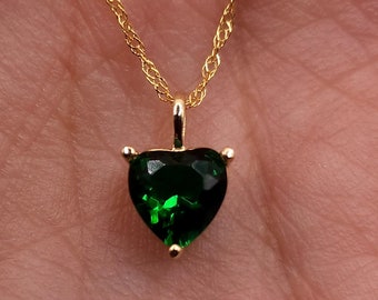 14Kt Gold Emerald Heart Necklace, Emerald Pendant, May Birthstone Necklace