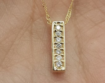 Diamond Bar Necklace, 14Kt Gold Diamond Necklace, Diamond Pendant, Lab Grown Diamond Necklace, Beautiful Necklace