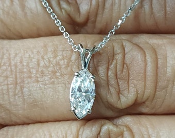 1 Ct Diamond Necklace, 14K Gold Lab Grown Diamond Solitaire Pendant, Marquise Diamond Necklace