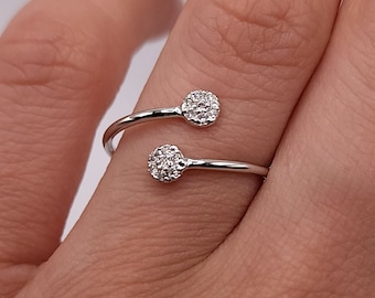 Diamantklusterring, 14K guld dubbel diamantring, äkta naturlig diamantring