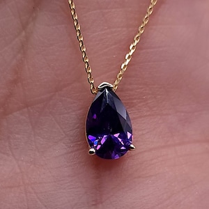 14Kt Gold Amethyst Teardrop Necklace, Amethyst Pendant, February Birthstone Necklace