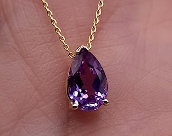 14Kt Gold Alexandrite Teardrop Necklace, Alexandrite Pendant, June Birthstone Necklace