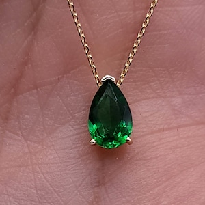 14Kt Gold Emerald Teardrop Necklace, Emerald Pendant, May Birthstone Necklace