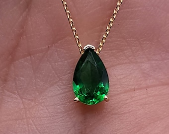 14Kt Gold Emerald Teardrop Necklace, Emerald Pendant, May Birthstone Necklace