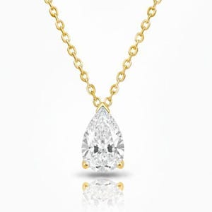 1 Ct Diamond Necklace, 14K Gold IGI Certified Lab Grown Diamond Solitaire Pendant, Teardrop Diamond Necklace