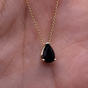 14Kt Gold Onyx Teardrop Necklace, Natural Black Onyx Pendant