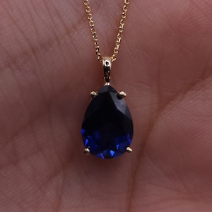 14Kt Gold Blue Sapphire Teardrop Necklace, 1.5 Ct Sapphire Pendant, September Birthstone Necklace, Sapphire Gold Necklace