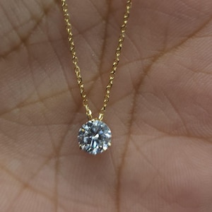 Collar de diamantes de 3 puntas de 0,50 ct, solitario de diamantes cultivados en laboratorio en oro de 14 kt