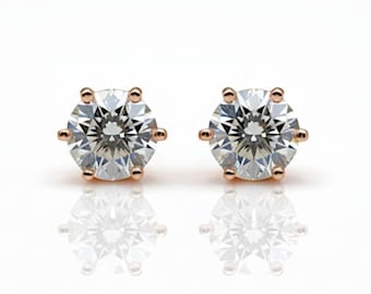 1 Ct Diamond Earrings, 14Kt Gold Lab Grown Diamond Earrings, Gold Diamond Earrings, 6 Prong Diamond Studs