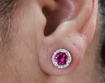 14 kt gouden robijnoorbellen, diamanten oorbellen, robijnrode oorknopjes, robijnstekers, juli Birthstone-oorbellen, sierlijke oorbellen, cadeau voor haar