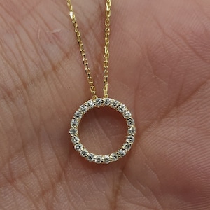 14K Gold Diamond Necklace, Cluster Diamond Necklace, Open Circle Diamond Pendant, Lab Grown Diamond Necklace