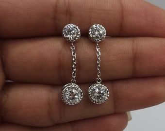 1.50 Ct Diamond Earrings, 14Kt Gold Lab Grown Diamond Earrings, 2 Stone Diamond Earrings, Diamond Dangle Studs