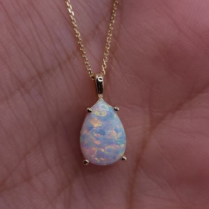 14Kt Gold Opal Teardrop Necklace, Opal Pendant, October Birthstone Necklace