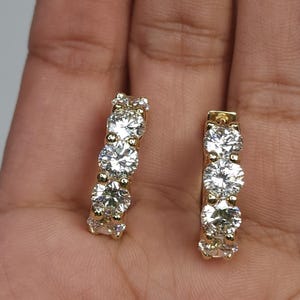 5.28 Ct Diamond Hoop Earrings, 14Kt Solid Gold Huggie Earrings, Lab Grown Diamond Hoop Earrings