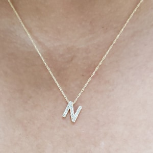 14Kt Gold Diamond Initial Necklace, Letter Necklace, Gold Diamond Necklace, Natural Diamond Necklace, Beautiful Necklace