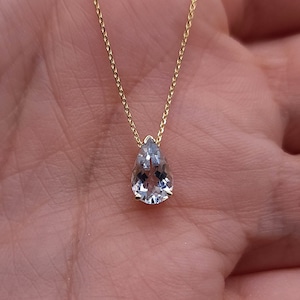 14K Gold Aquamarine Teardrop Necklace, Natural Aquamarine Pendant, March Birthstone Necklace, Perfect Gift