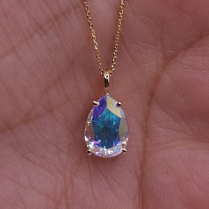 14Kt Gold Mercury Mist Mystic Topaz Teardrop Necklace, 1.5 Ct Natural Mystic Topaz Pendant, November Birthstone Necklace