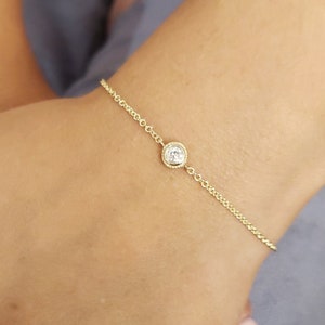 14Kt Gold Diamond Bracelet, 0.15 Ct Diamond Bezel Bracelet, Gold Diamond Bracelet, Natural Diamond Bracelet, Beautiful Bracelet