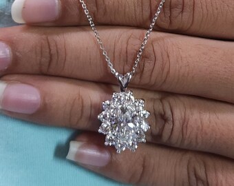 2.47 Ct Diamond Necklace, 14K Gold Oval Diamond Solitaire Pendant, Lab Grown Diamond Halo Pendant