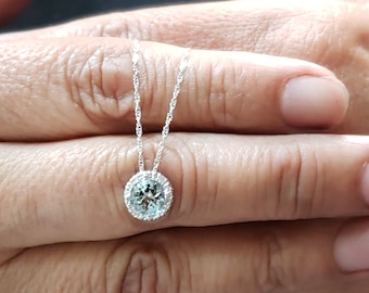 14Kt Gold Natural Aquamarine Necklace, Aquamarine Diamond Necklace, Aquamarine Pendant, March Birthstone Necklace