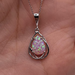 14Kt Gold Pink Opal Necklace, Opal Pendant, Opal Teardrop Necklace, October Birthstone Necklace