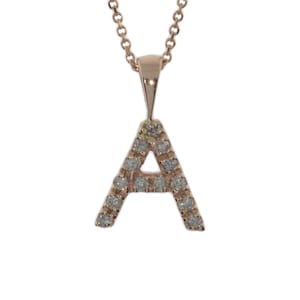 14Kt Gold Diamond Initial Necklace, Straight Letter Necklace, Gold Diamond Necklace, Natural Diamond Necklace