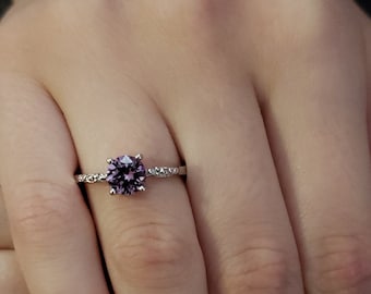 Alexandrite Ring, Alexandrite Diamond Ring, Dainty Ring, June Birthstone Ring, Promise Ring, Anniversary Ring, Gift For Her