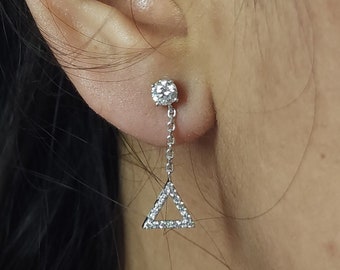 0.88 Ct Diamond Earrings, 14Kt Gold Lab Grown Diamond Earrings, Open Triangle Diamond Dangle Stud Earrings